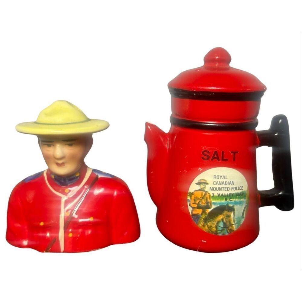 Vintage 1950’s Royal Canadian Mounted Police Salt and Pepper Shakers